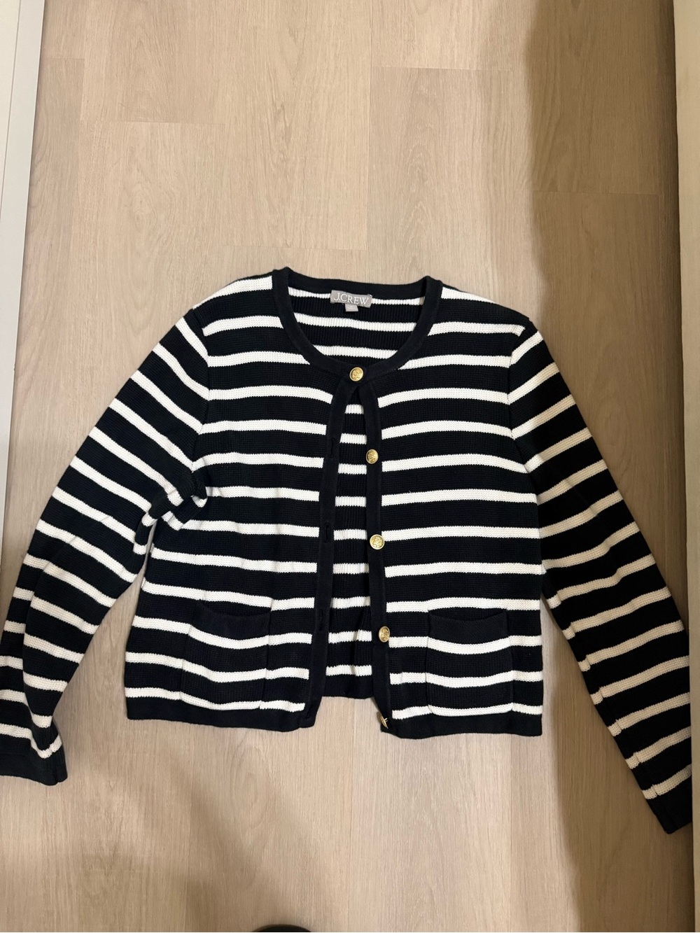 J. Crew Emilie sweater lady jacket in black white stripes classic casual - Picture 3 of 7